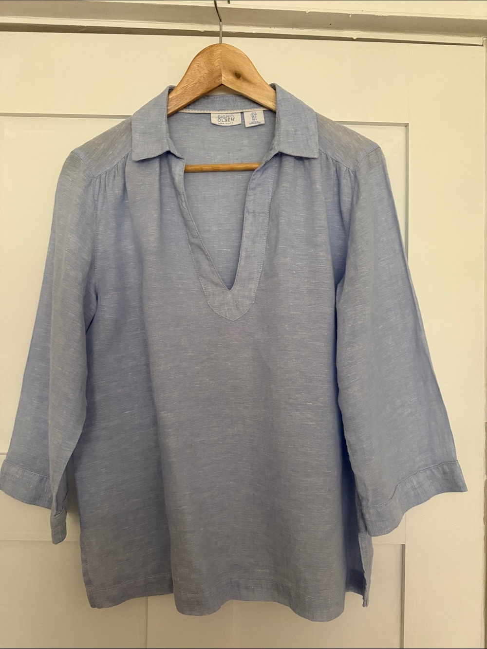 Sigrid Olsen Light Blue V-Neck Linen Tunic